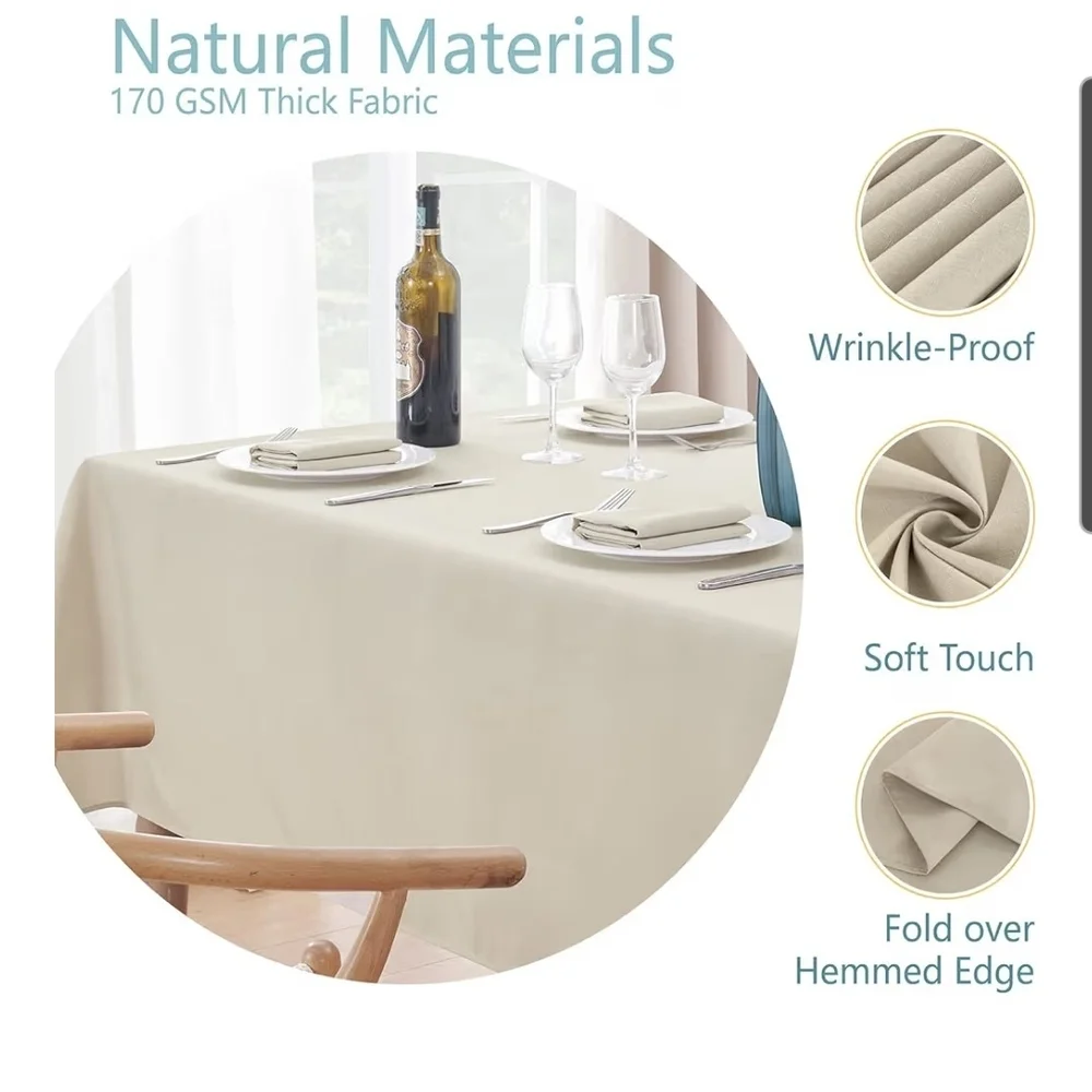 Beige Rectangle 52 X 70 Washable Wrinkle Resistant Tablecloth